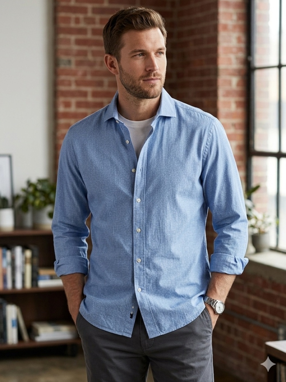 Slate & Stone Cotton Linen Blend Button Down‎ Shirt , XL